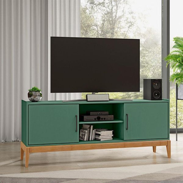 Rack Decorativo Armie 02 Portas Madeira G74 Verde/Freijó - Gran Belo