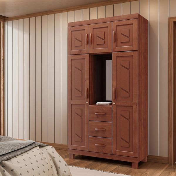 Guarda Roupa Solteiro Decorativo Alonso Madeira 05 Portas Com Capelinha Imbúia G74 - Gran Belo