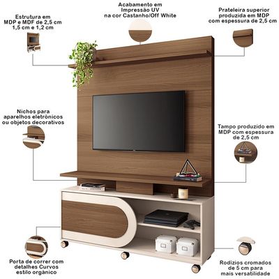 Estante Painel Para TV 55 Pol 136cm 1 Porta Mars B01 Castanho Off White - Lyam Decor
