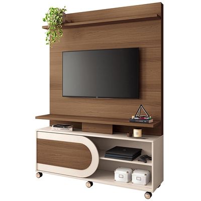 Estante Painel Para TV 55 Pol 136cm 1 Porta Mars B01 Castanho Off White - Lyam Decor