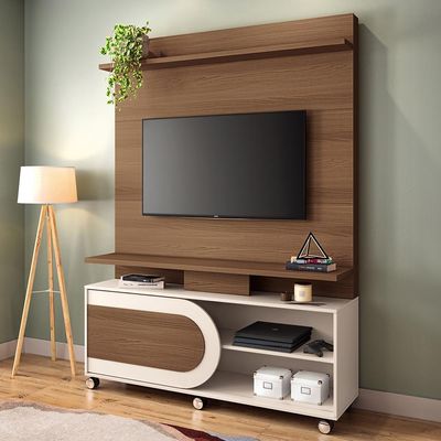 Estante Painel Para TV 55 Pol 136cm 1 Porta Mars B01 Castanho Off White - Lyam Decor