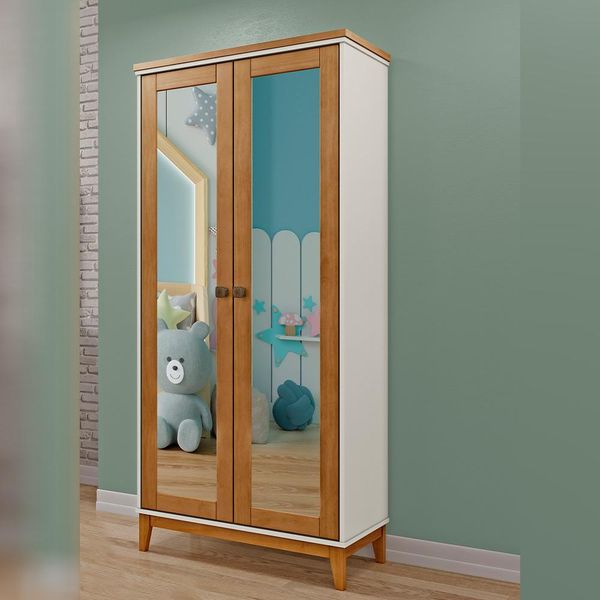 Armário Organizador Decorativo Every Madeira 2 Portas Com Espelho OffWhite/Freijó G74 - Gran Belo