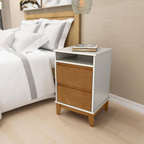 Mesa de Cabeceira Decorativa Every Madeira 2 Gavetas OffWhite/Freijó G74 - Gran Belo Mesa de Cabeceira Decorativa Every Madeira 2 Gavetas OffWhite/Freijó G74 - Gran Belo