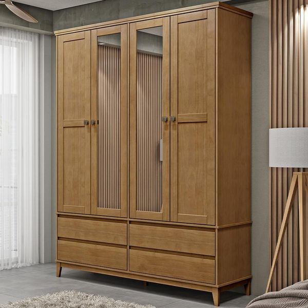 Guarda Roupa Decorativo Every Madeira Bipartido 4 Portas Com Espelho Freijó G74 - Gran Belo