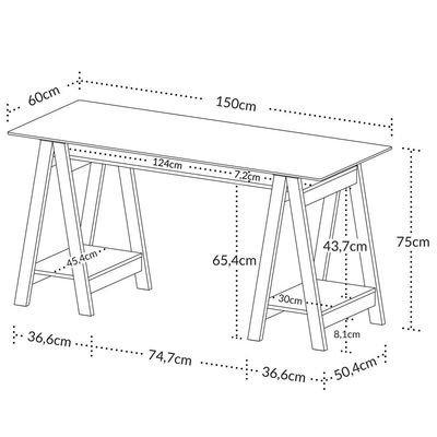 Mesa Para Escritório Escrivaninha Home Office Tampo De Vidro 150x75 Cristal A02 Branco - Lyam Decor