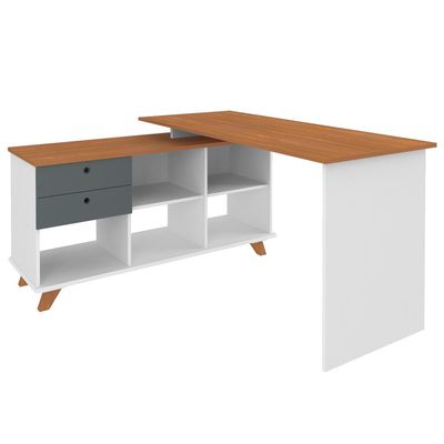 Mesa Para Escritório Home Office Escrivaninha Gold A02 Freijó Grafito Branco - Lyam Decor