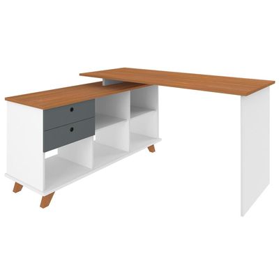 Mesa Para Escritório Home Office Escrivaninha Gold A02 Freijó Grafito Branco - Lyam Decor