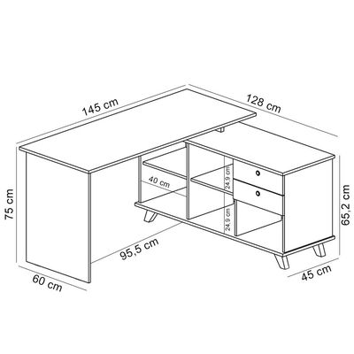Mesa Para Escritório Home Office Escrivaninha Gold A02 Freijó Grafito Branco - Lyam Decor