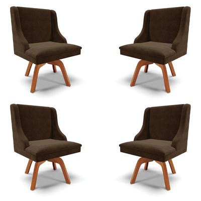 Kit 4 Cadeiras Decorativas Sala de Jantar Base Giratória de Madeira Firenze Suede Marrom/Natural G19 - Gran Belo