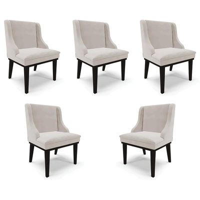 Kit 5 Cadeiras Decorativas Sala de Jantar Base Fixa de Madeira Firenze Veludo Cinza/Preto G19 - Gran Belo