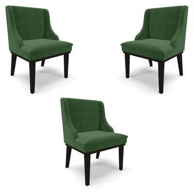 Kit 3 Cadeiras Decorativas Sala de Jantar Base Fixa de Madeira Firenze Suede Verde Esmeralda/Preto G19 - Gran Belo