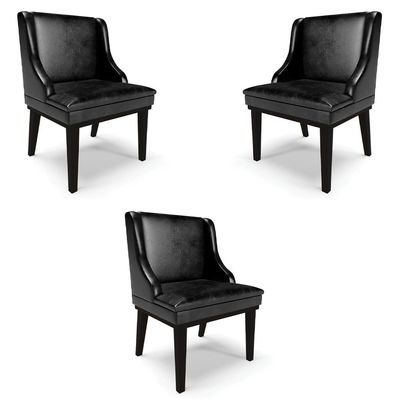Kit 3 Cadeiras Decorativas Sala de Jantar Base Fixa de Madeira Firenze PU Preto Brilho G19 - Gran Belo