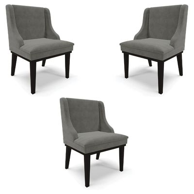Kit 3 Cadeiras Decorativas Sala de Jantar Base Fixa de Madeira Firenze Suede Grafite/Preto G19 - Gran Belo