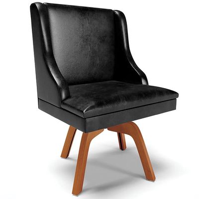 Kit 2 Cadeiras Decorativas Sala de Jantar Base Giratória de Madeira Firenze PU Preto Brilho/Natural G19 - Gran Belo