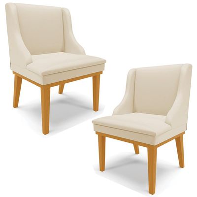 Kit 2 Cadeiras Decorativas Sala de Jantar Base Fixa de Madeira Firenze PU Bege/Castanho G19 - Gran Belo