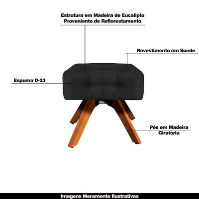 Puff Decorativo Base Giratória Karen Suede Preto - Gran Belo