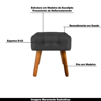 Puff Decorativo Pés Palito Karen Suede Preto - Gran Belo