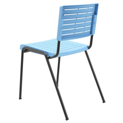 Kit 04 Cadeiras Empilhável Fixa Escritório Multiuso Base Preta Kimi P03 Azul Celeste - Lyam Decor