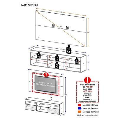 Rack Com Painel E Suporte Tv 65" C/ Espelho MultimóveisV3139