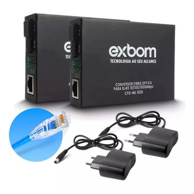 Par de Conversor Mídia Fibra Óptica A+B para RJ45 Gigabit 1000Mbps