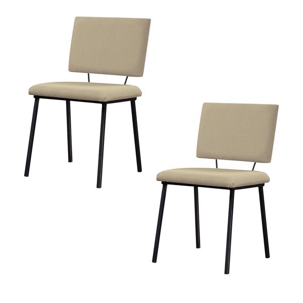 Kit 2 Cadeiras Decorativas Sala de Jantar Fennel Linho Bege - Gran Belo