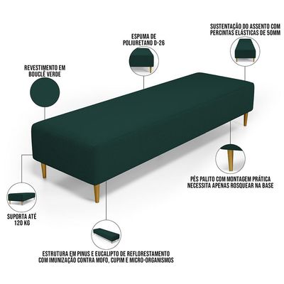 Puff Decorativo Sala de Estar Bali W01 Pés Palito 210x60cm Bouclê Verde - Lyam Decor