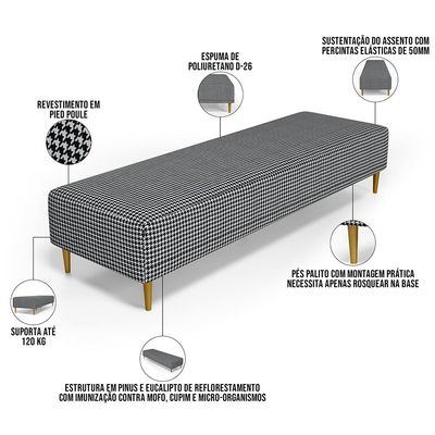 Kit 02 Puffs Decorativo Sala de Estar Bali W01 Pés Palito 190x60cm Pied Poule - Lyam Decor