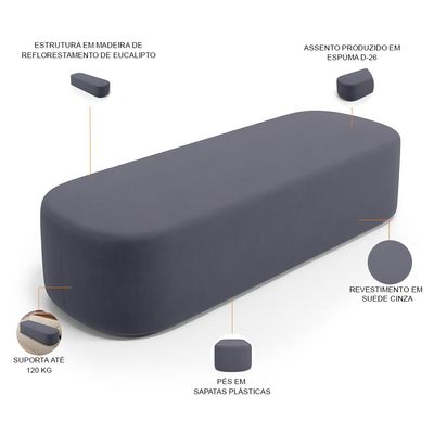 Kit 02 Puffs Decorativos Orgânicos Para Living Quarto 160cm Doha W01 Suede Cinza - Lyam Decor