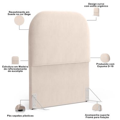 Cabeceira Cama Box 100cm Orgânica Lanna W01 Suede Bege - Lyam Decor