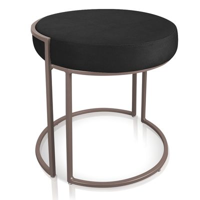 Kit 02 Puffs Love Suede Preto Base Industrial Cobre - D'Rossi