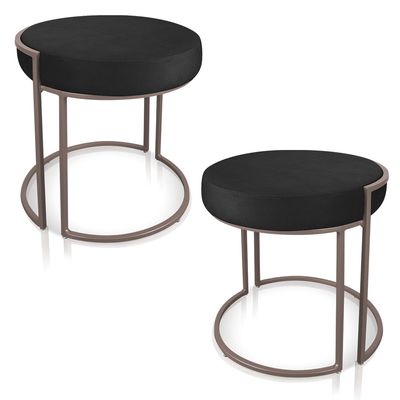 Kit 02 Puffs Love Suede Preto Base Industrial Cobre - D'Rossi
