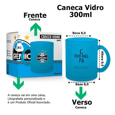 Caneca Vidro Diamond BrasFoot Gremio 300 ML Licenciada Azul