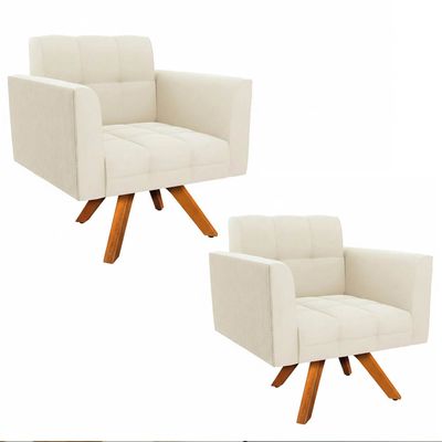 Poltrona Sala Decorativa Kit 2 Elisa Giratória Castanho MM30 Cotelê Ext/Veludo Bege D03 - D'Rossi