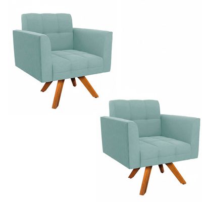 Poltrona Sala Decorativa Kit 2 Elisa Giratória Castanho MM30 Cotelê Ext/Veludo Menta D03 - D'Rossi