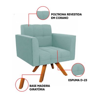 Poltrona Sala Decorativa Kit 2 Elisa Giratória Castanho MM30 Cotelê Ext/Veludo Menta D03 - D'Rossi