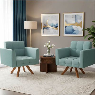 Poltrona Sala Decorativa Kit 2 Elisa Giratória Castanho MM30 Cotelê Ext/Veludo Menta D03 - D'Rossi