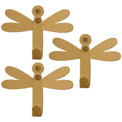 Kit 3 Ganchos Penduradores 8cm Libélula Dourada Carbono Luft Masutti Decorativo de Parede Enfeite