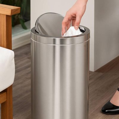 Lixeira Redonda 30L com Tampa Basculante Aço Inox Tramontina Swing Escritório Lavanderia