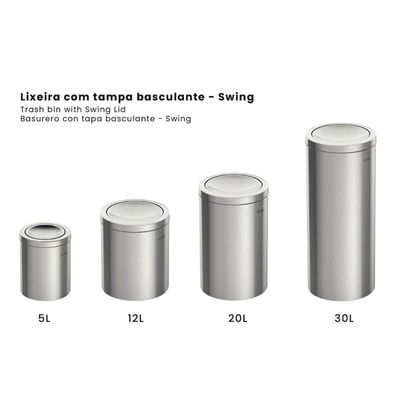 Lixeira Redonda 30L com Tampa Basculante Aço Inox Tramontina Swing Escritório Lavanderia
