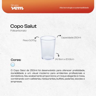 Copo Salut Redondo 250ml Natural em Policarbonato