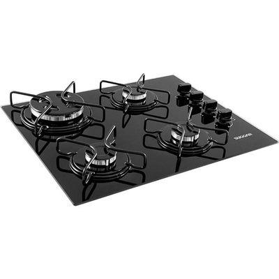 Fogão De Mesa Cooktop 4 Bocas Vidro Preto à Gás Fg4304avp Bivolt