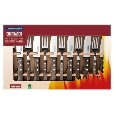 Jogo de Talheres Churrasco Jumbo 12 Peças Inox/Castanho