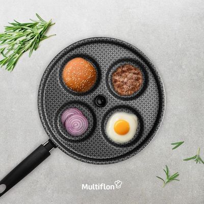 Frigideira 4 Ovos Com Tampa Gourmet Preto 28 Cm Em Alumínio Com Revestimento Interno Antiaderente