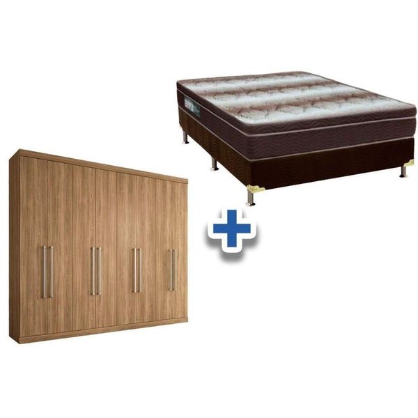 Cama Box Casal + Colchão Light Ortobom + Guarda Roupa Master Vip 8.4 Atacama