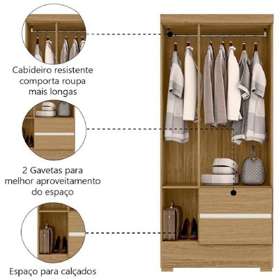 Guarda Roupas Solteiro 3 Portas 2 Gavetas Coimbra Atacama / Off White Aramóveis Atacama / Off White