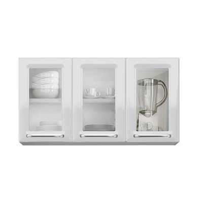Armário Aéreo de Cozinha Itatiaia Luce 3 Portas com Vidro Branco