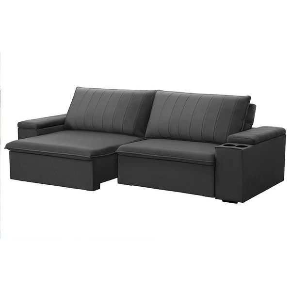 Sofá Retrátil e Reclinável 2 Lugares 205CM Kent Porta Copos no Braço Veludo Grafite G22 - Gran Belo