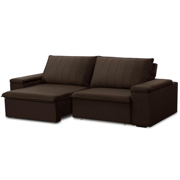 Sofá Retrátil e Reclinável 3 Lugares 225cm Kent Porta Copos no Braço Veludo Marrom G22 - Gran Belo