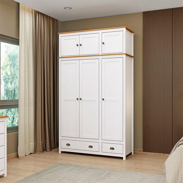 Guarda Roupa Decorativo Alina Madeira 3 Portas e 2 Gavetas Branco/Carvalho G74 - Gran Belo