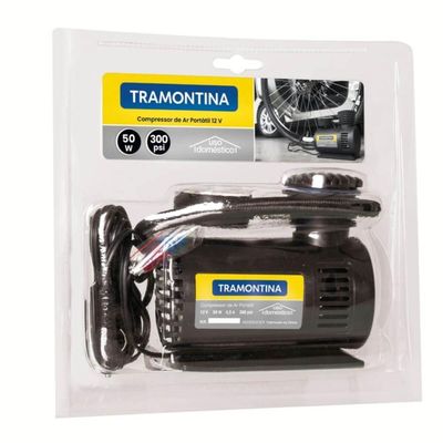 Mini Compressor de Ar Portátil Tramontina para Carros Encher Pneu 50w 12v Inflador Bola Boia